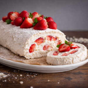 Ruladă Pavlova cu căpșuni